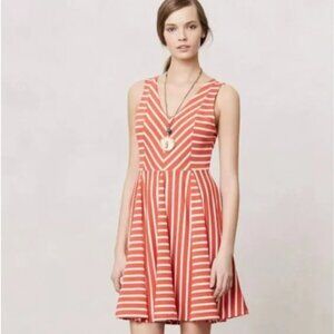 Anthropologie Saturday Sunday orange stripe fit and flare dress S